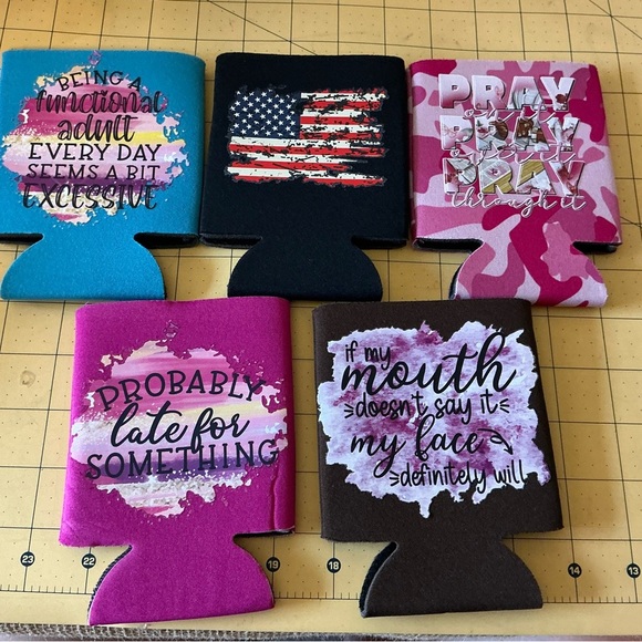 Set of 5 Hand Pressed Drink Coozies, BN! - Picture 1 of 3